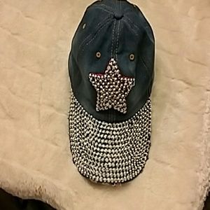 Denim distressed hat with bling